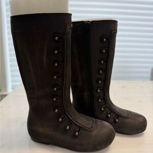 Distressed Black tall leather boots for little girls